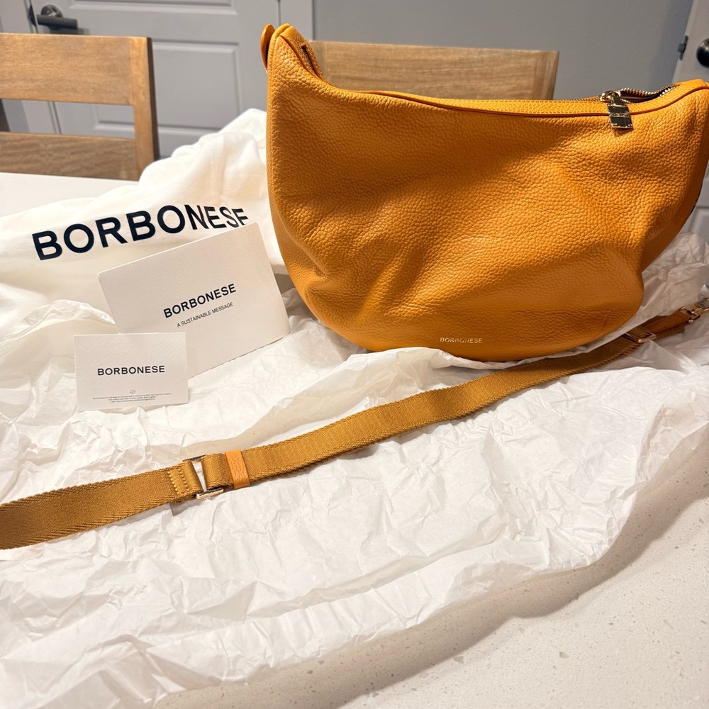 Borbonese Medium Luna Hobo Bag in Orange Leather  NWT